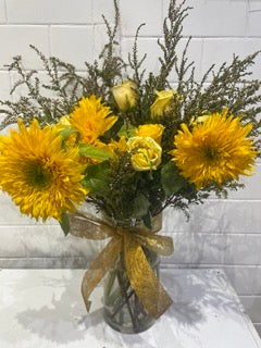 Golden Hour — Teddy Bear Sunflower Vase Arrangement