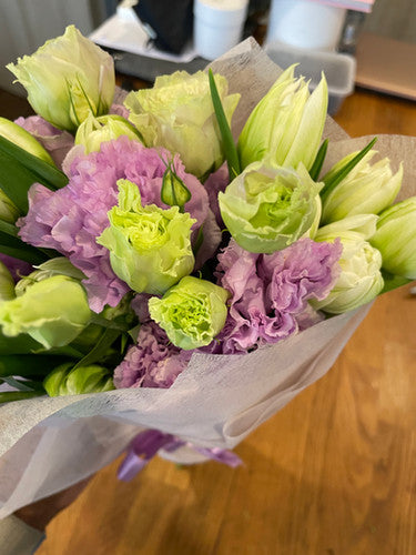 Lisianthus and Tulips Bouquet | Jacaranda Blooms
